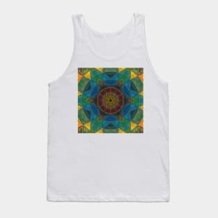 Mosaic Kaleidoscope Flower Blue Yellow and Green Tank Top